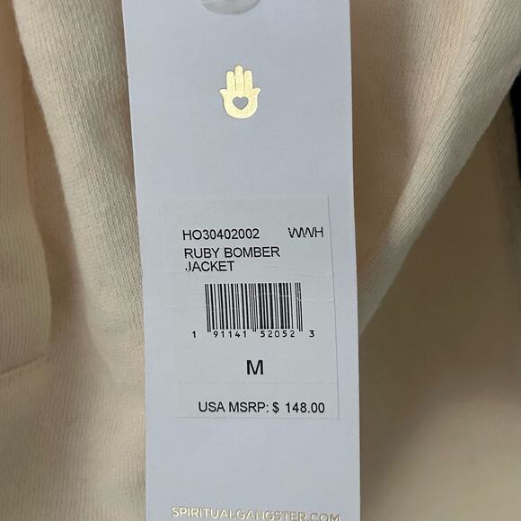 Spiritual Gangster Ruby Bomber Full Zip Jacket Off White M Medium New with Flaw - Picture 7 of 9